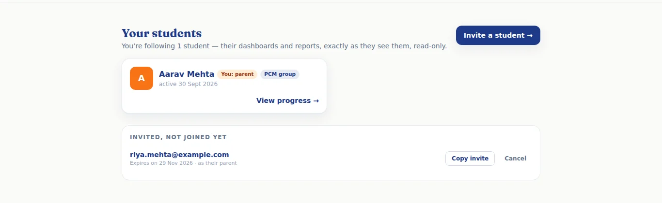 A waiting invitation, with Copy invite and Cancel.